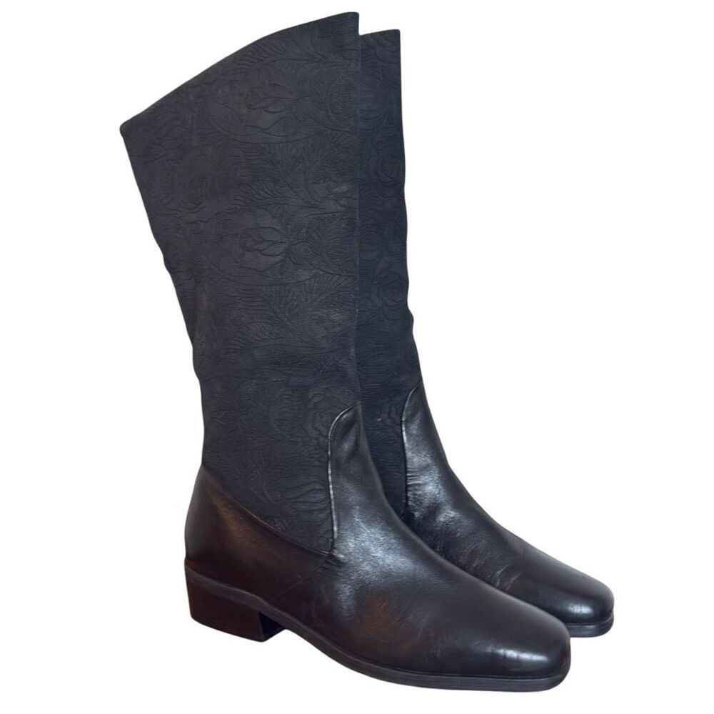 Markon Suela Black Floral Leather Boots Size 8